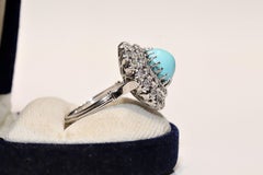 Vintage Circa 1970s 14k Gold Natural Diamond And Turquoise Decorated Ring