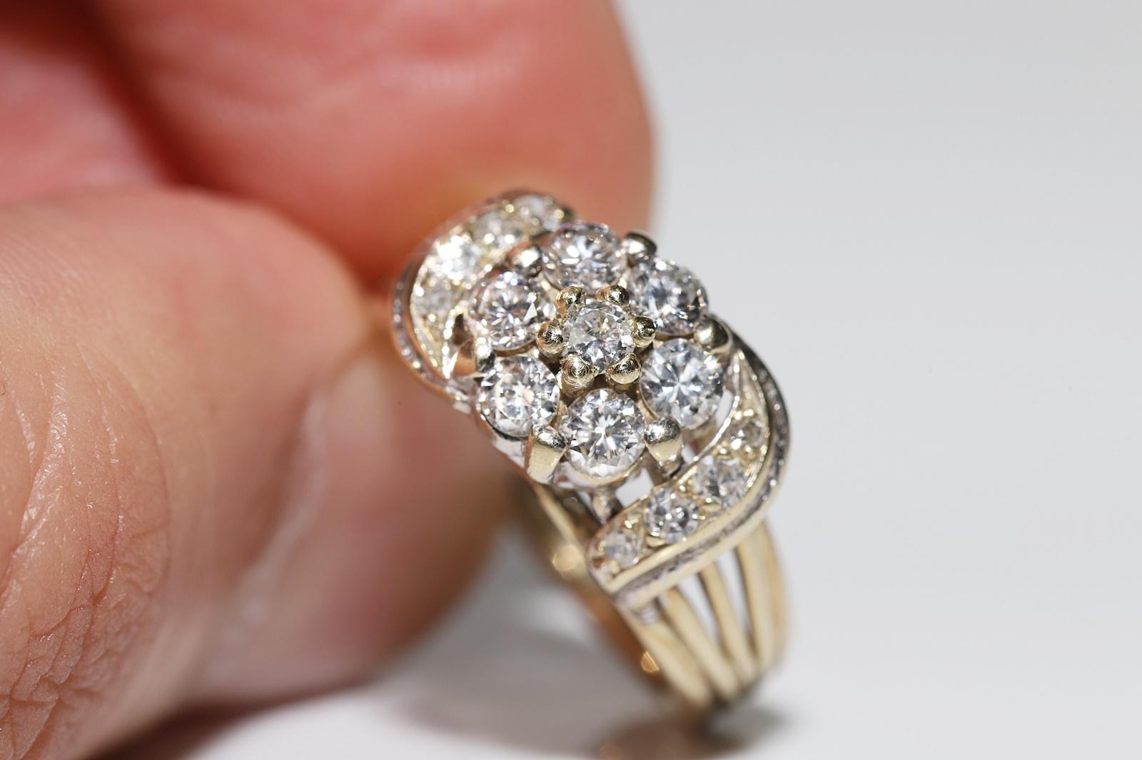 Vintage Circa 1970s 14k Gold Natural Diamond Cocktail Ring For Sale 10
