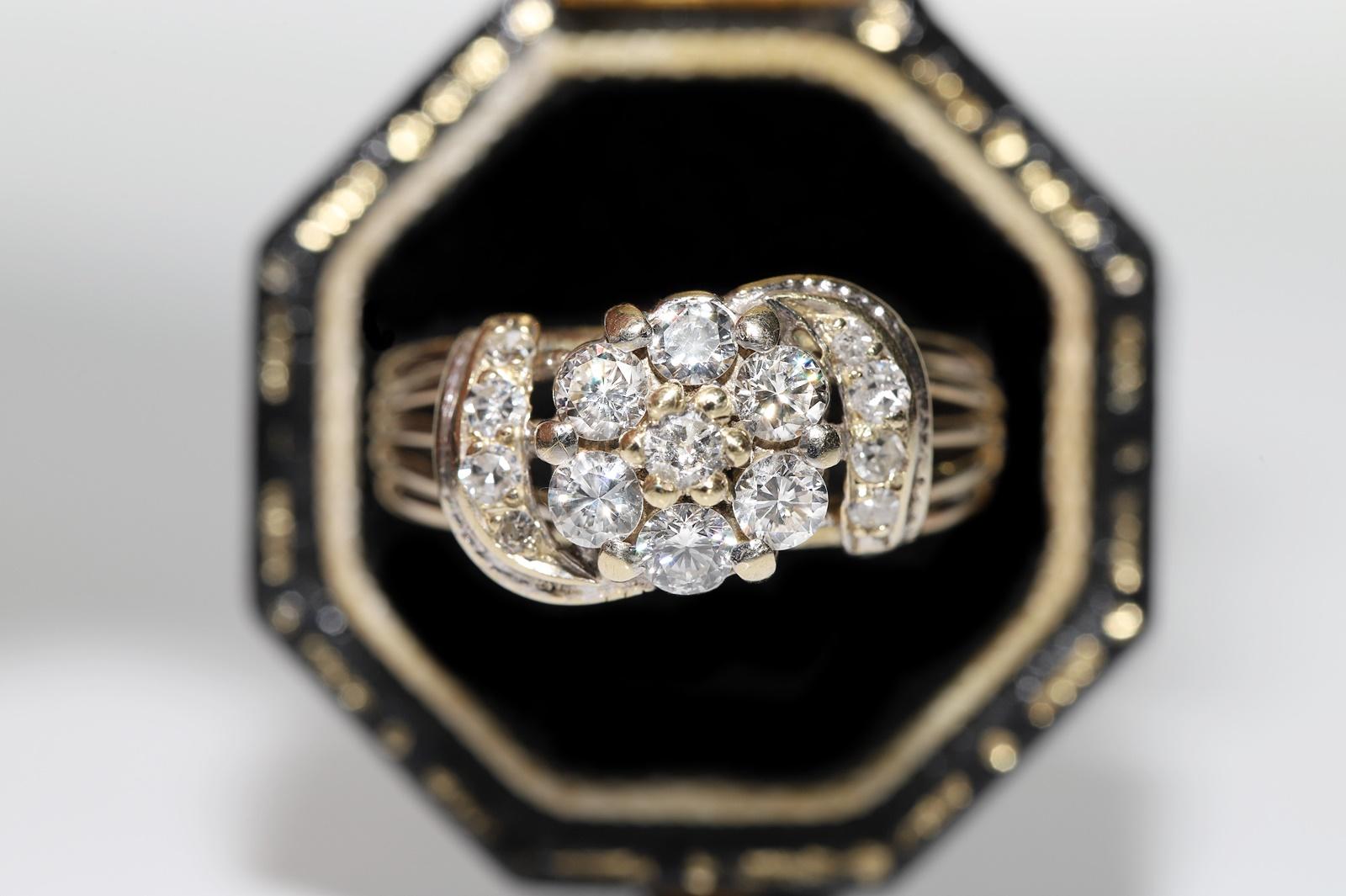 Vintage Circa 1970s 14k Gold Natural Diamond Cocktail Ring For Sale 1