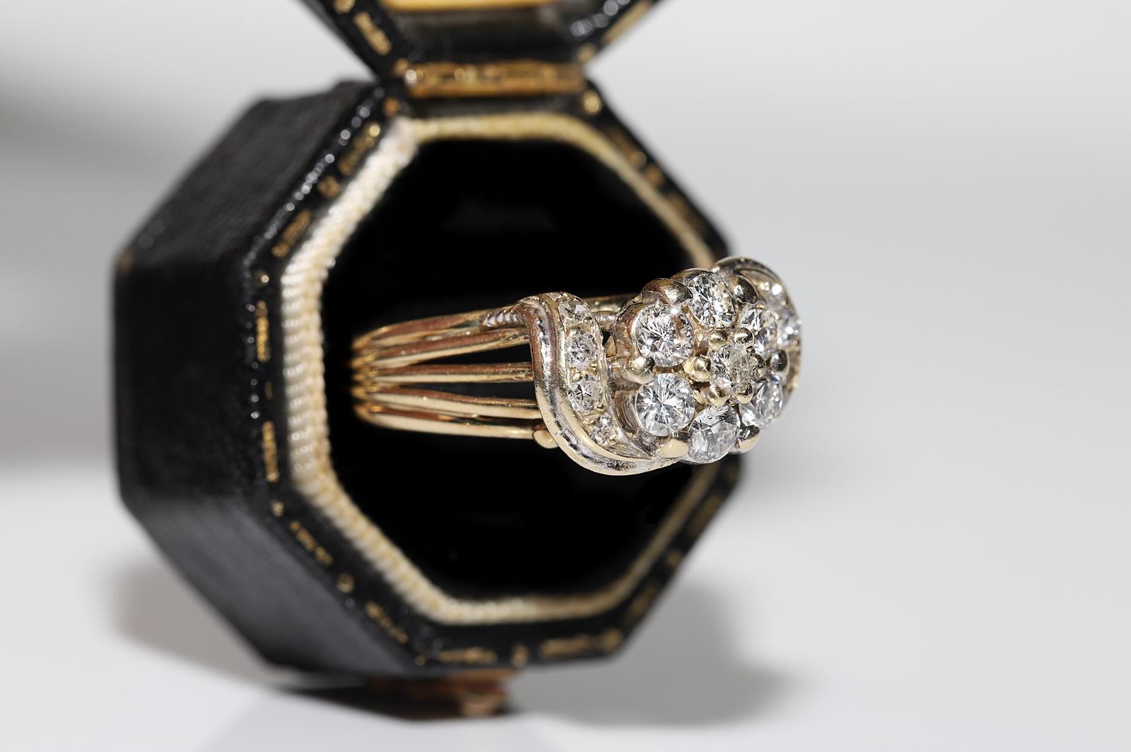 Vintage Circa 1970s 14k Gold Natural Diamond Cocktail Ring For Sale 2