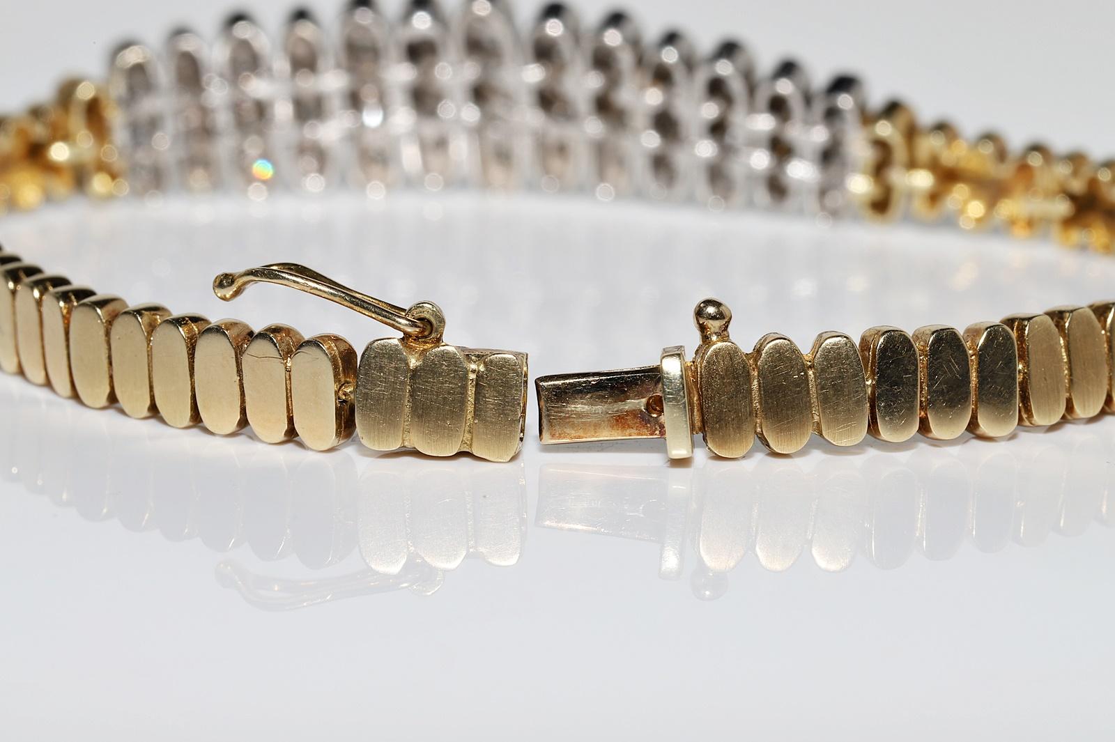 Vintage Circa 1970s 14k Gold Natural Diamond Decorated Amazing Bracelet For Sale 8