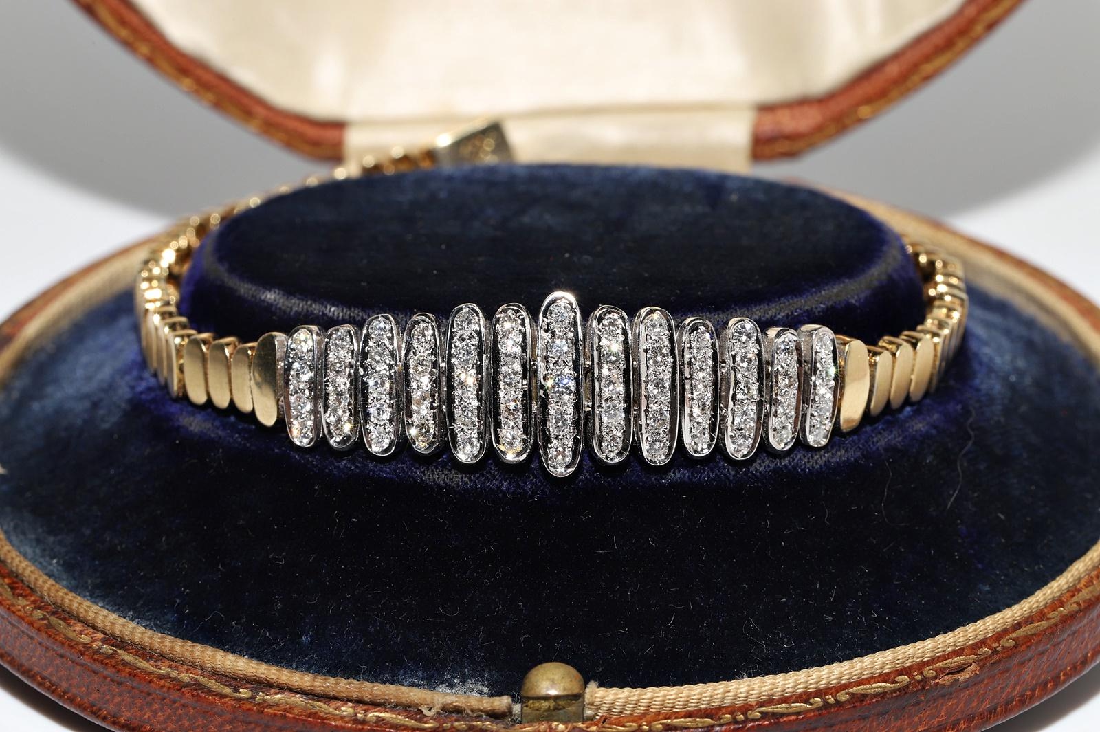Retro Vintage Circa 1970s 14k Gold Natural Diamond Decorated Amazing Bracelet For Sale