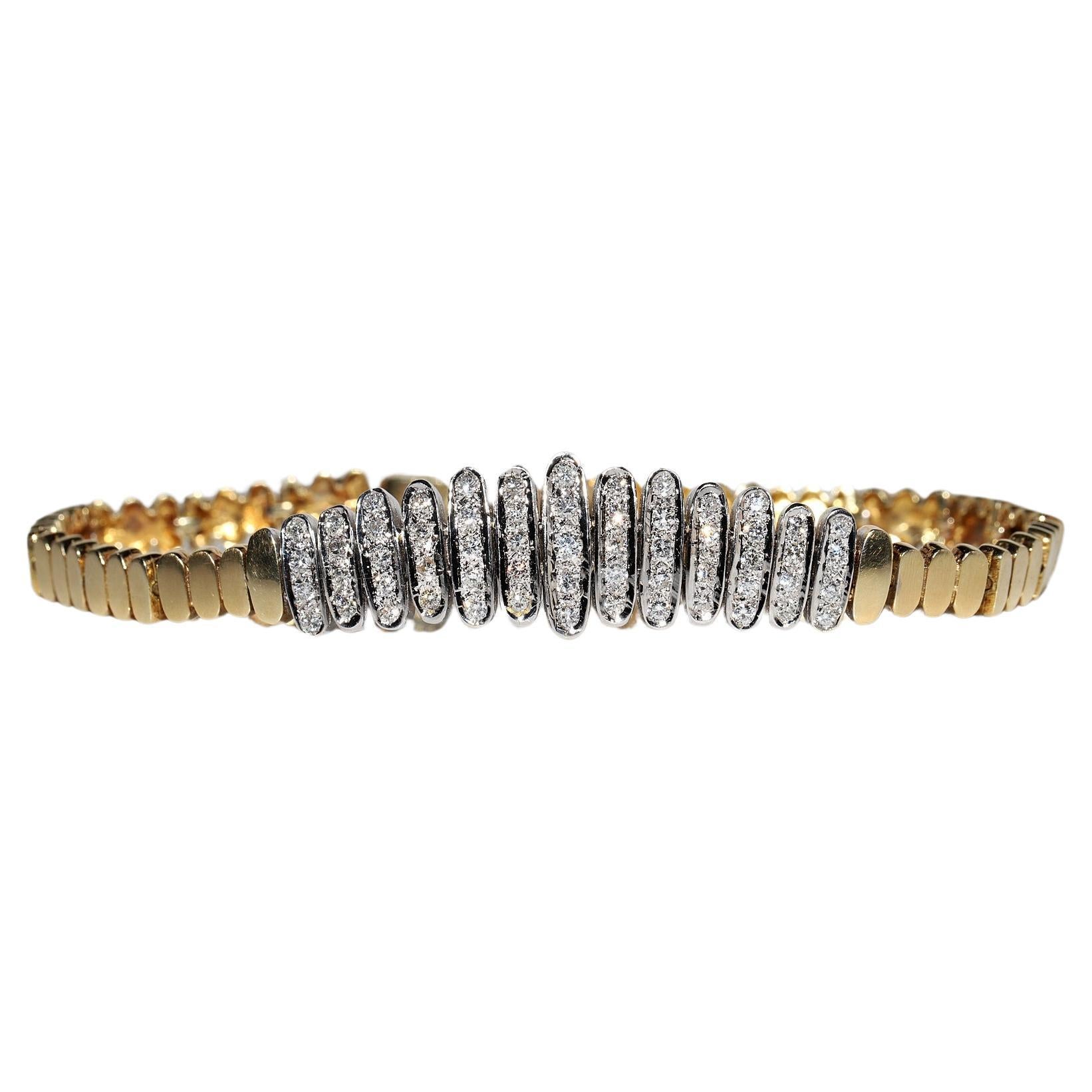 Vintage Circa 1970s 14k Gold Natural Diamond Decorated Amazing Bracelet For Sale