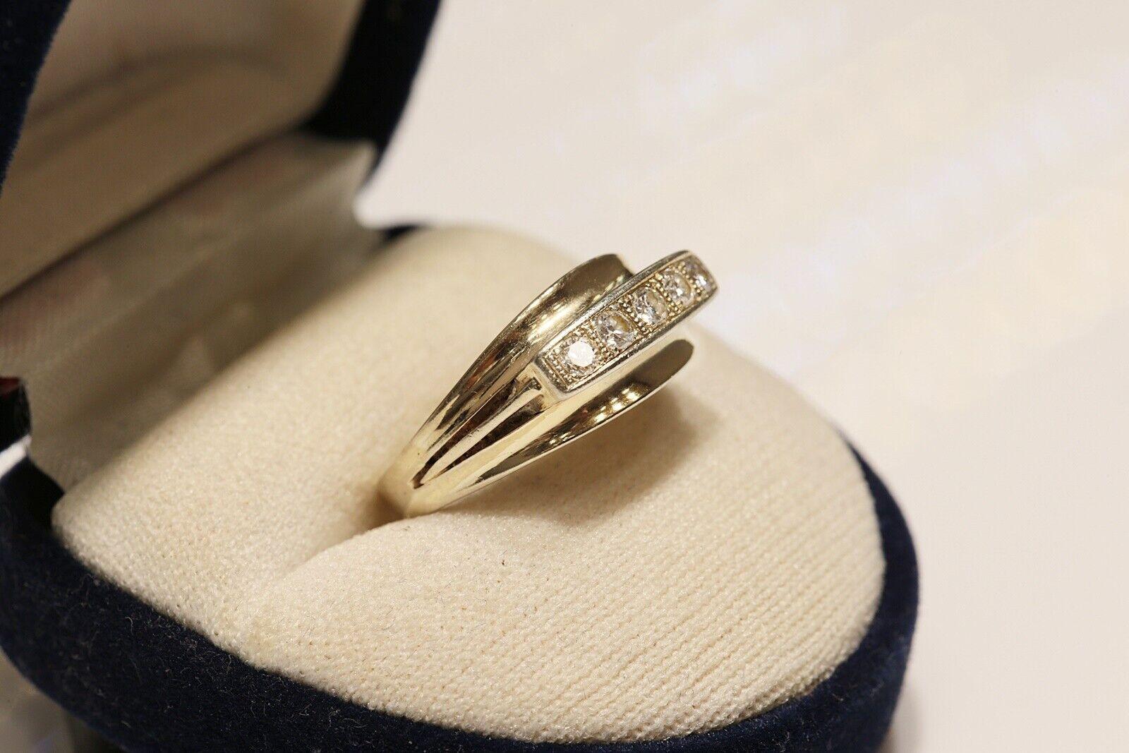 Retro Vintage Circa 1970s 14k Gold Natural Diamond Decorated Band Ring  For Sale