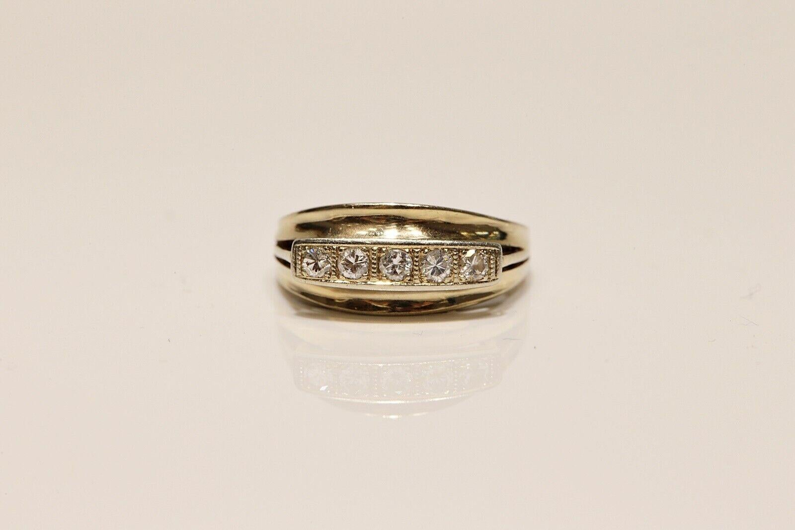 Brilliant Cut Vintage Circa 1970s 14k Gold Natural Diamond Decorated Band Ring  For Sale