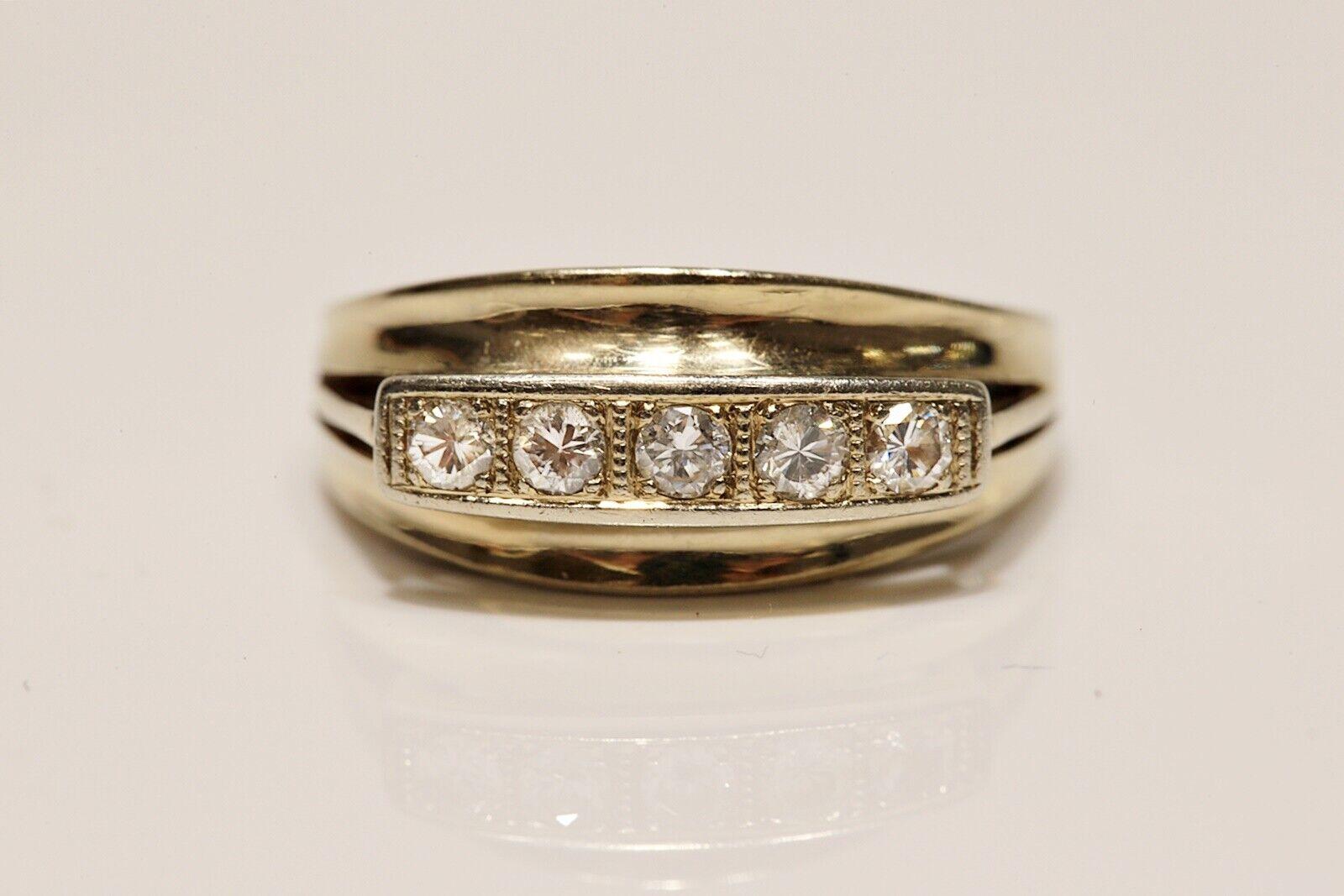 Vintage Circa 1970s 14k Gold Natural Diamond Decorated Band Ring  In Good Condition For Sale In Fatih/İstanbul, 34