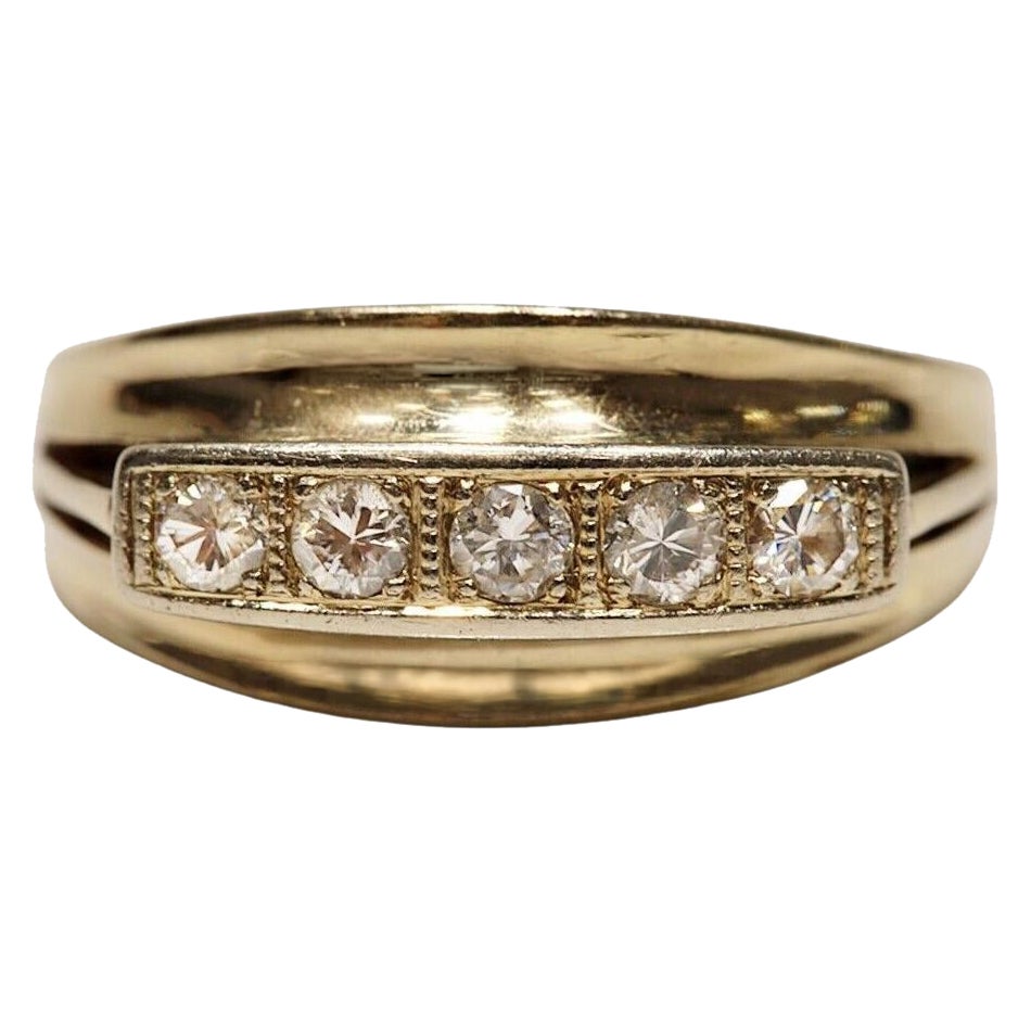 Vintage Circa 1970er Jahre 14k Gold Natürlicher Diamant Dekorierter Bandring im Angebot