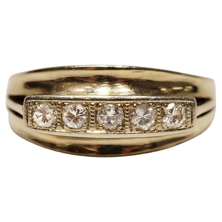 Vintage Circa 1970s 14k Gold Natural Diamond Decorated Band Ring 