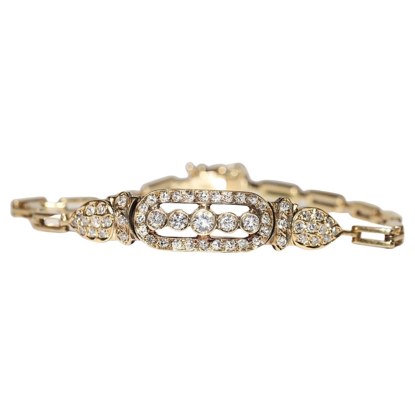 Vintage Circa 1970s 14k Gold Natural Diamond Decorated Bracelet 