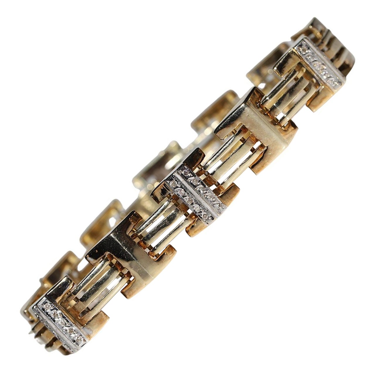 Bracciale decorato con diamanti naturali in oro 14k, vintage, circa anni 
70