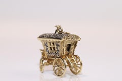 Vintage Circa 1970s 14k Gold Natural Diamond Decorated Car Pendant