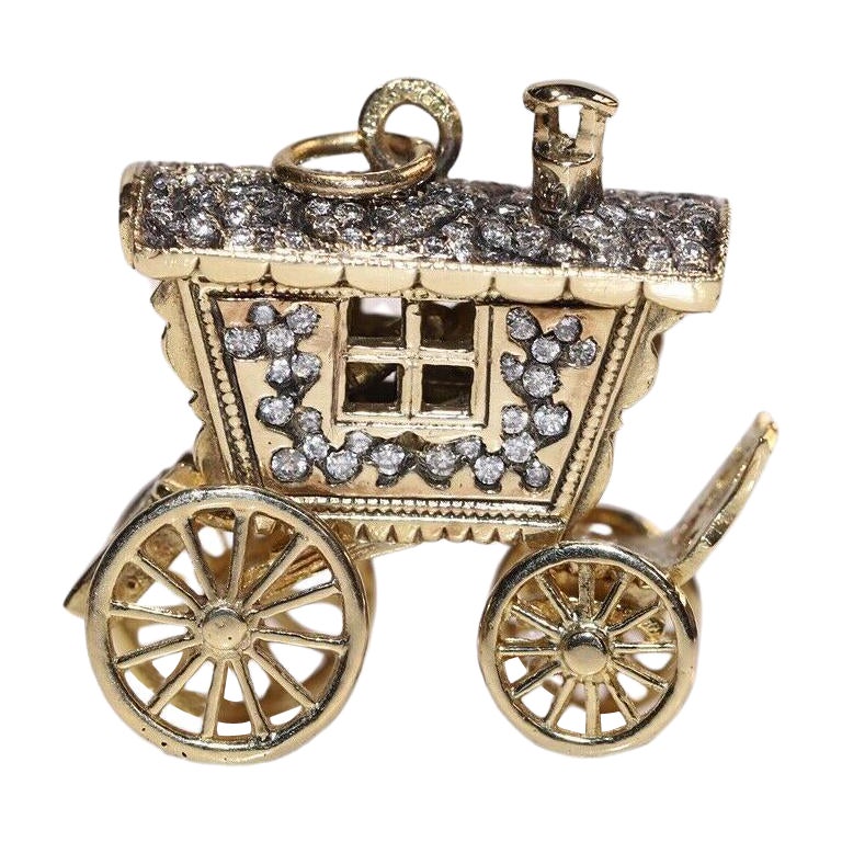 Colgante vintage circa años 70 de oro de 14k decorado con diamantes naturales