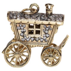 Vintage Circa 1970s 14k Gold Natural Diamond Decorated Car Pendant