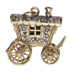 Vintage Circa 1970s 14k Gold Natural Diamond Decorated Car Pendant