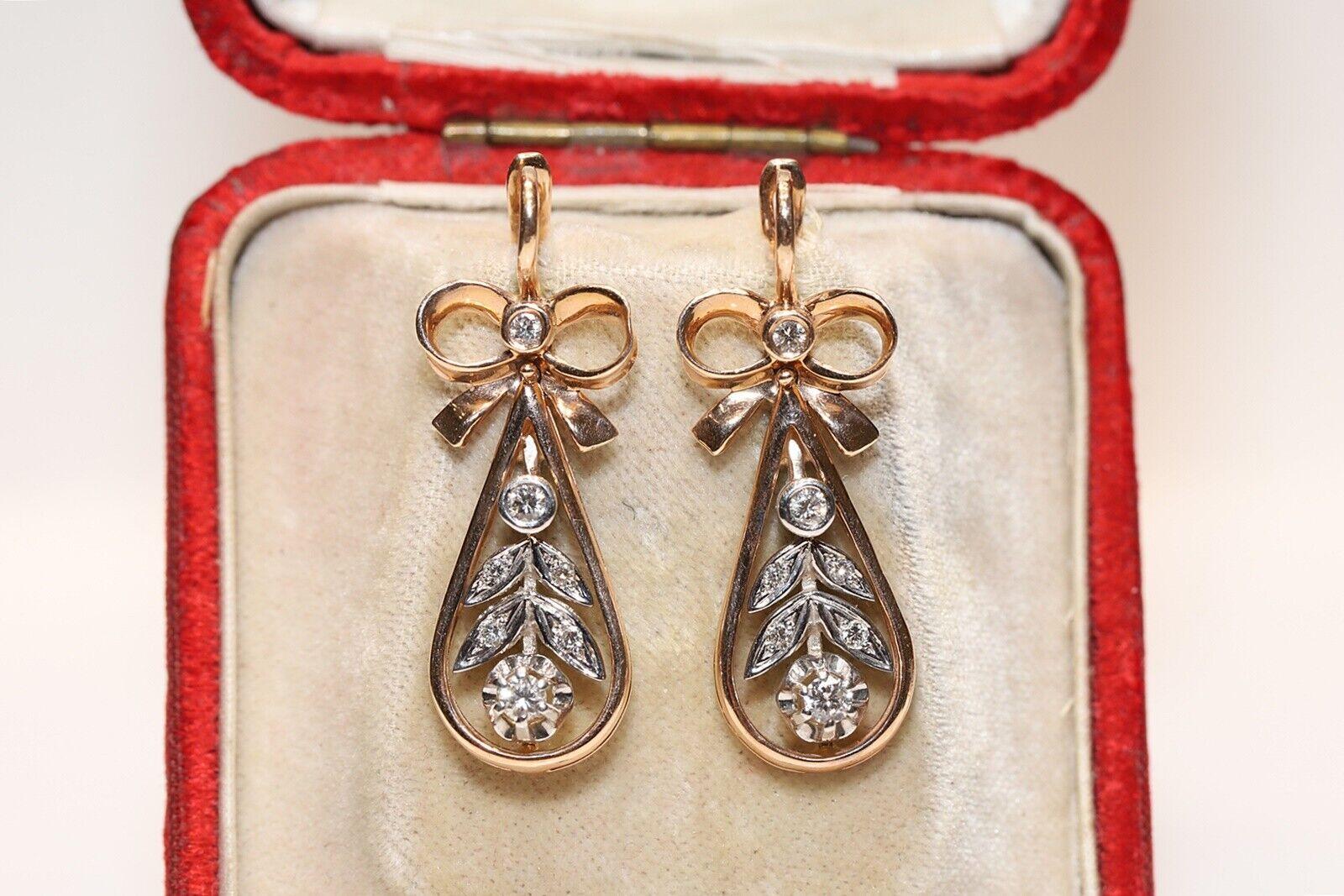 Vintage Circa 1970s 14k Gold Natural Diamond Decorated Drop Earring 6