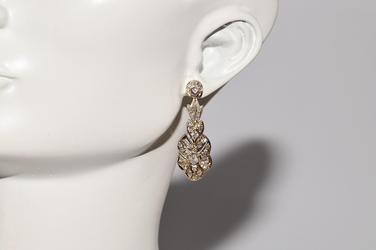 Vintage Circa 1970s 14k Gold Natural Diamond Decorated Drop Earring For Sale 6