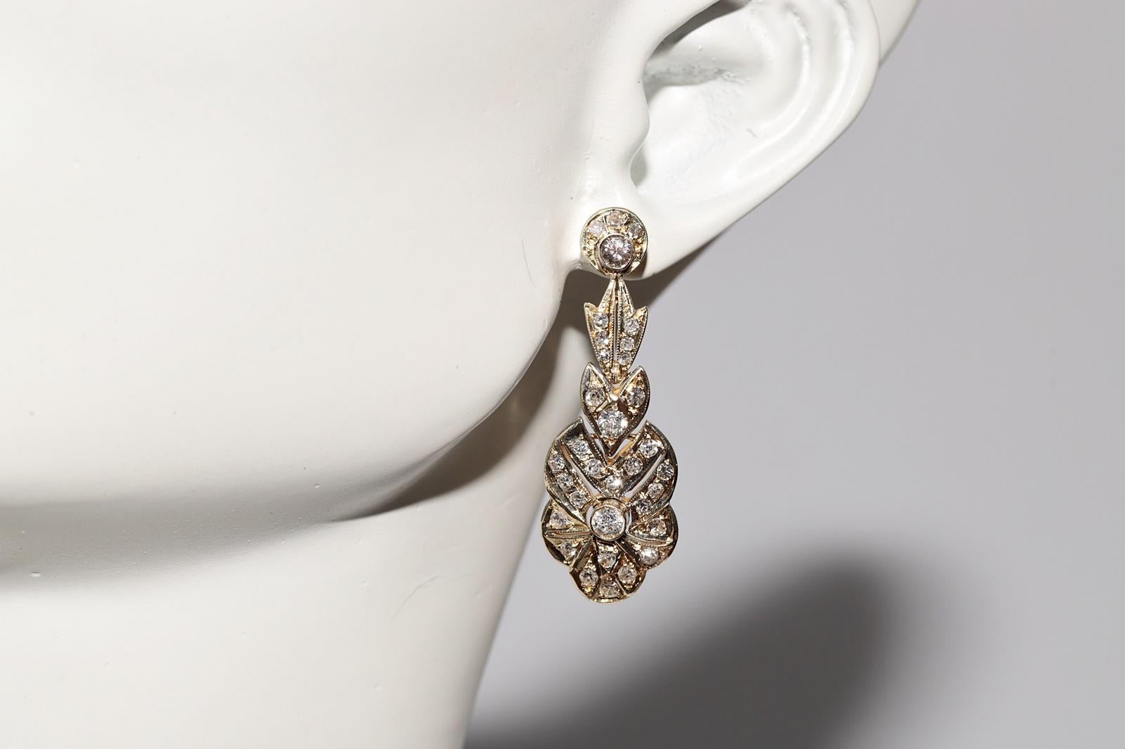 Vintage Circa 1970s 14k Gold Natural Diamond Decorated Drop Earring For Sale 7
