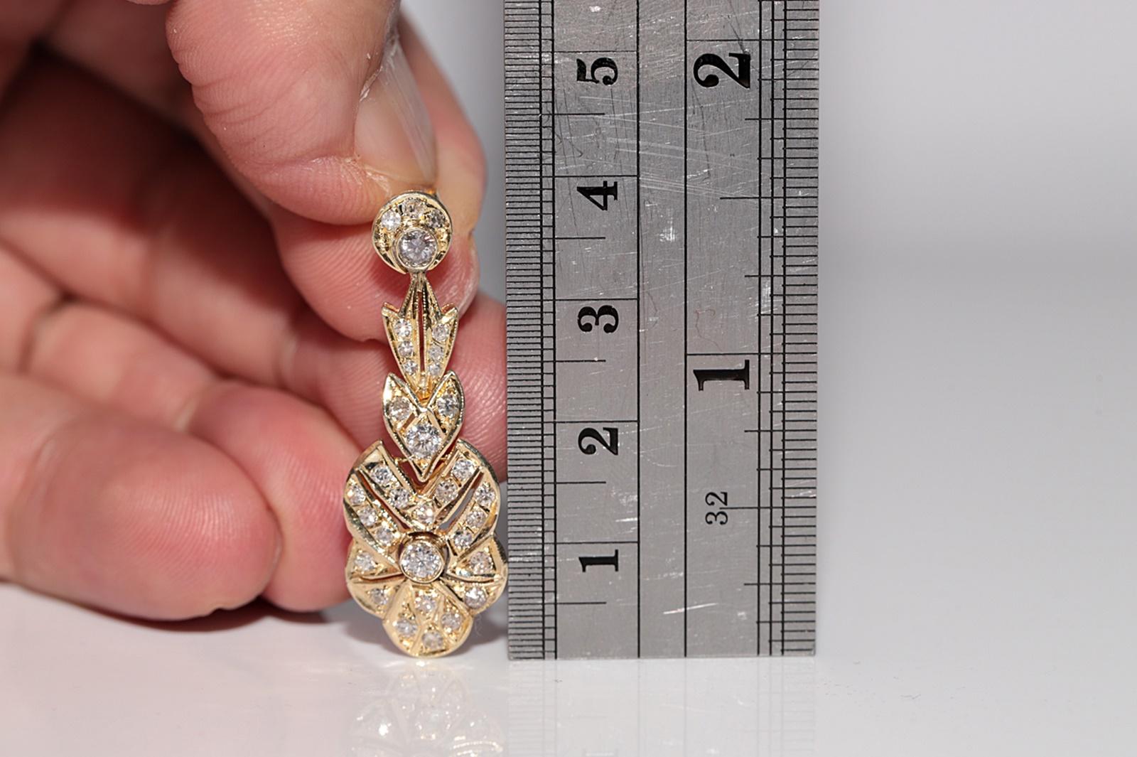 Vintage Circa 1970s 14k Gold Natural Diamond Decorated Drop Earring For Sale 11