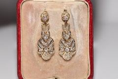 Vintage Circa 1970s 14k Gold Natural Diamond Decorated Drop Earring