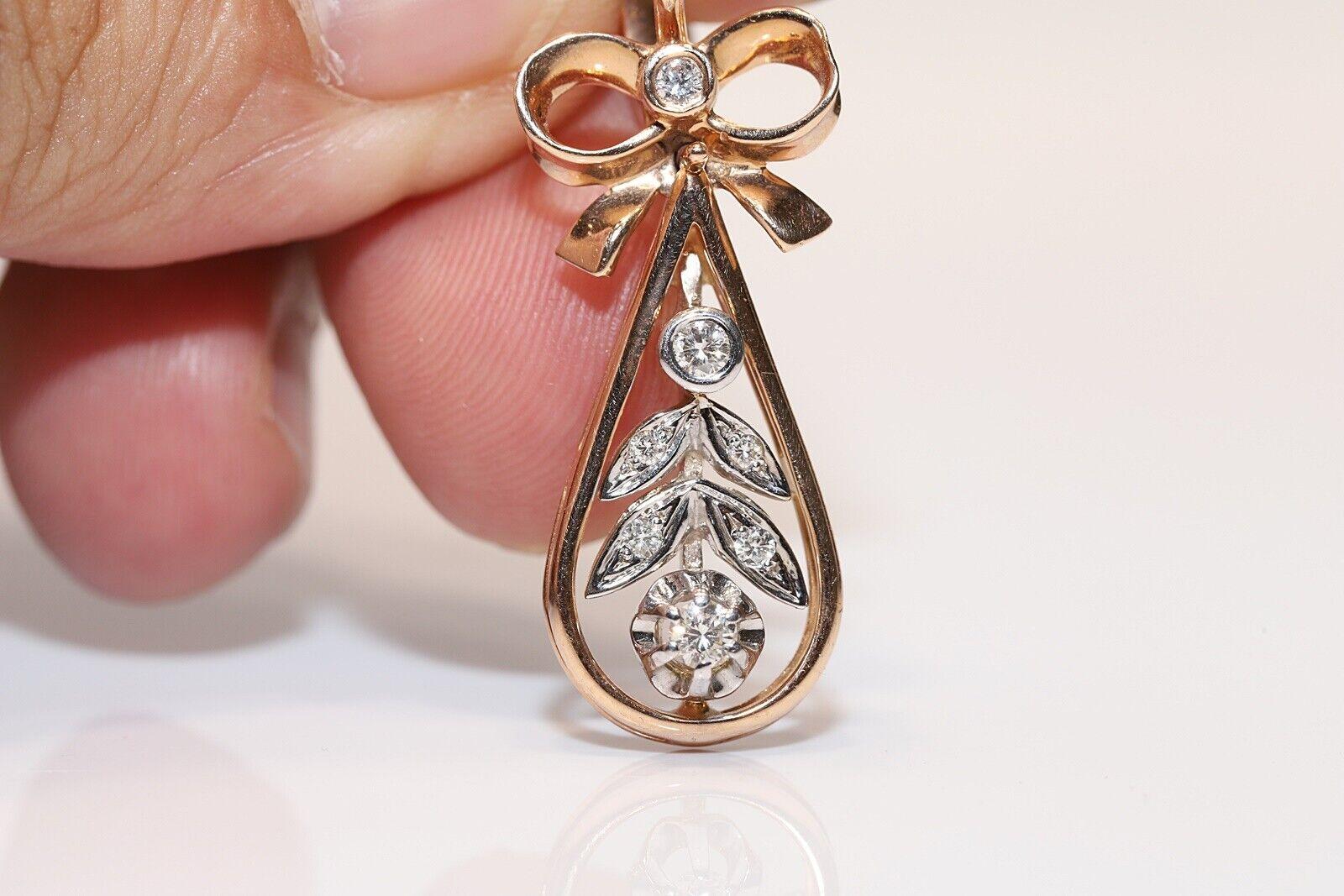 Brilliant Cut Vintage Circa 1970s 14k Gold Natural Diamond Decorated Drop Earring