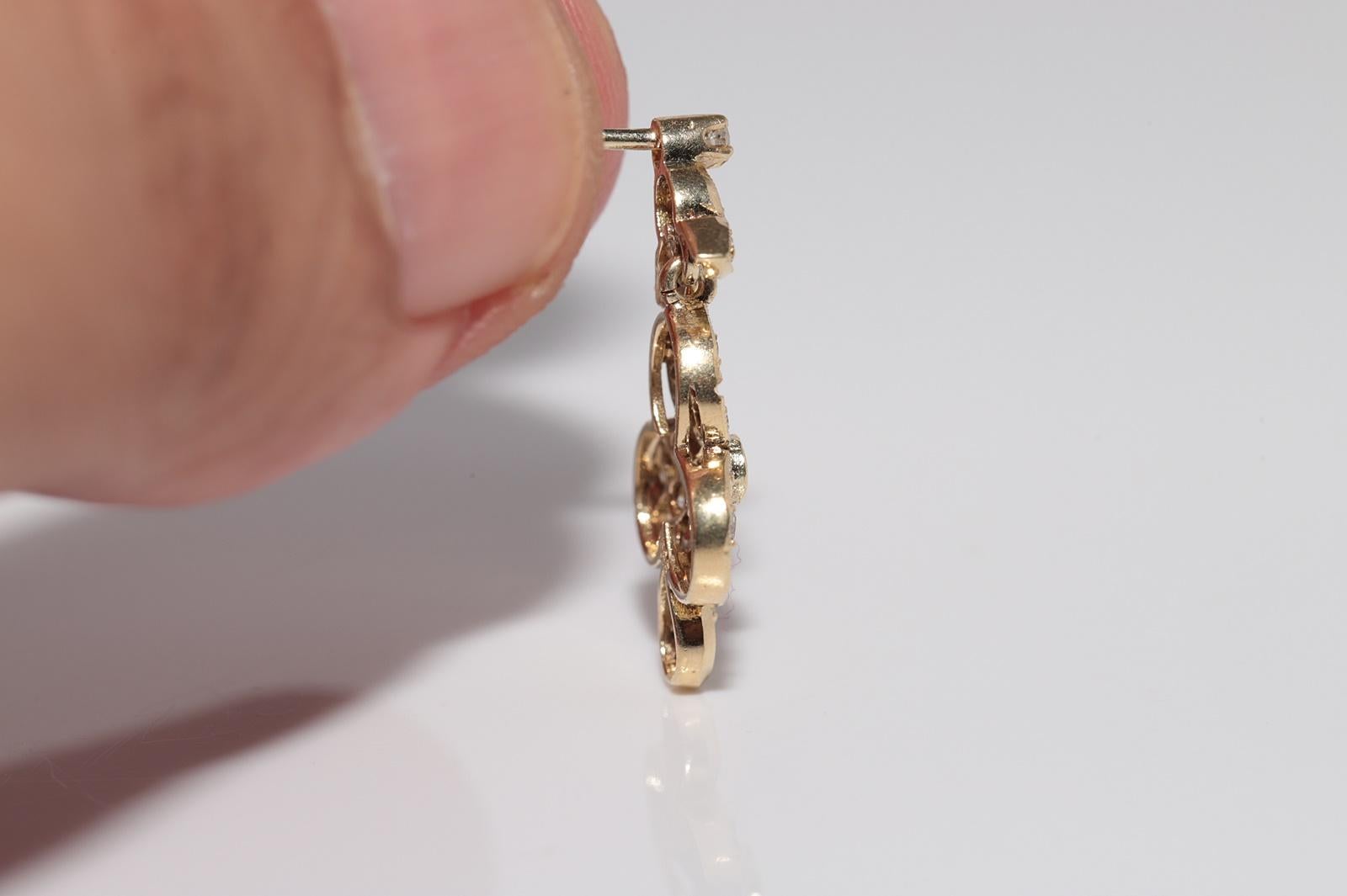 Vintage Circa 1970er Jahre 14k Gold Natürlicher Diamant Dekorierter Tropfenohrring im Zustand „Gut“ im Angebot in Fatih/İstanbul, 34