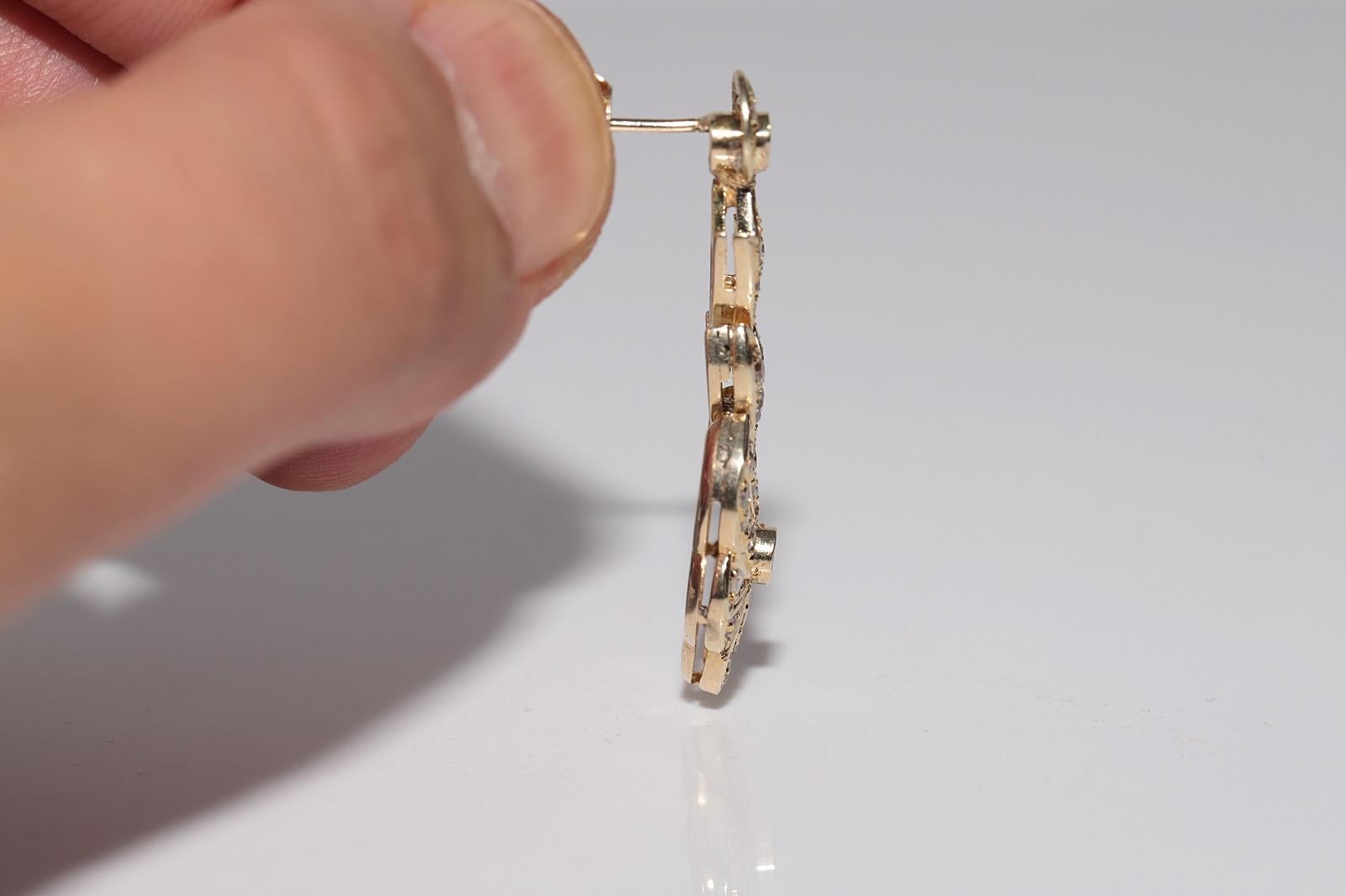 Women's Vintage Circa 1970s 14k Gold Natural Diamond Decorated Drop Earring For Sale