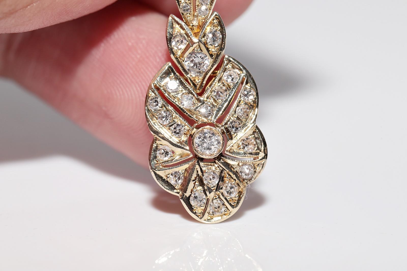 Vintage Circa 1970s 14k Gold Natural Diamond Decorated Drop Earring For Sale 2
