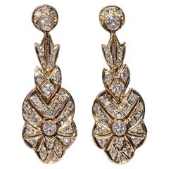 Orecchini a goccia in oro 14k con diamanti naturali decorati, Vintage CIRCA 1970