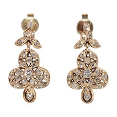 Orecchini a goccia in oro 14k con diamanti naturali decorati, Vintage CIRCA 1970