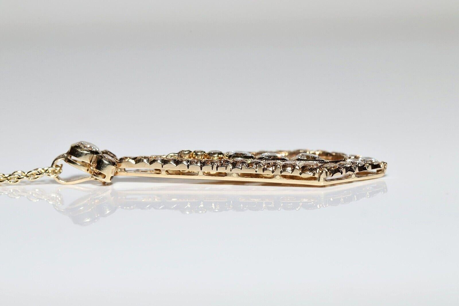 Vintage Circa 1970s 14k Gold Natural Diamond Decorated Drop Pendant Necklace For Sale 4