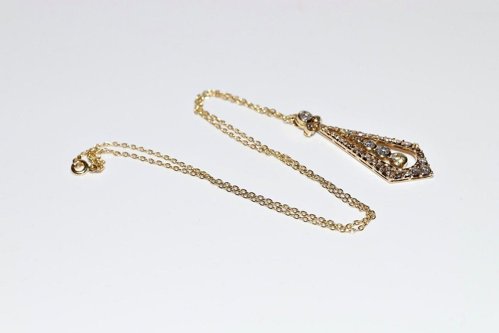 Vintage Circa 1970s 14k Gold Natural Diamond Decorated Drop Pendant Necklace For Sale 7
