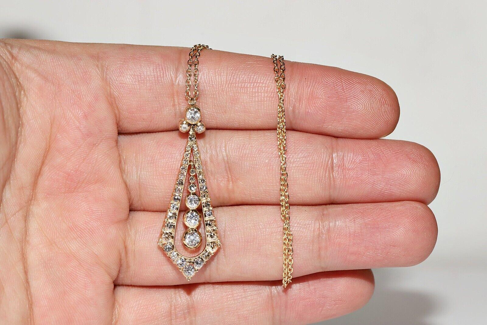Vintage Circa 1970s 14k Gold Natural Diamond Decorated Drop Pendant Necklace For Sale 11