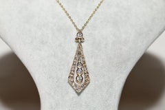 Vintage Circa 1970s 14k Gold Natural Diamond Decorated Drop Pendant Necklace