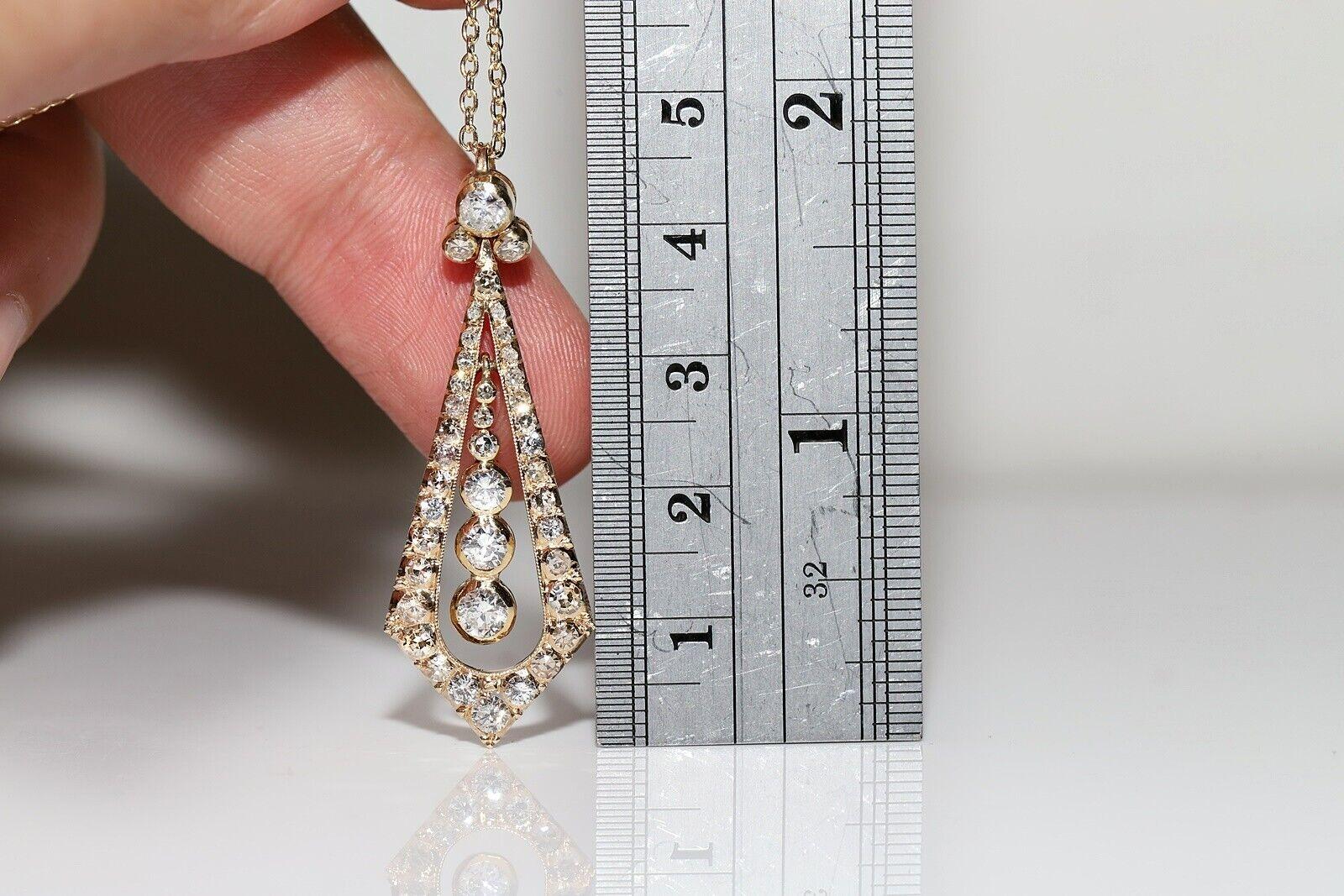 Women's Vintage Circa 1970s 14k Gold Natural Diamond Decorated Drop Pendant Necklace For Sale