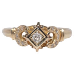 Vintage Circa 1970s 14k Gold Natural Diamond Decorated Engagement Ring