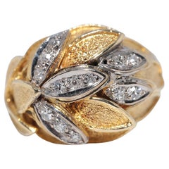 Anello Vintage CIRCA 1970 in oro 14k con diamanti naturali e fiori decorati