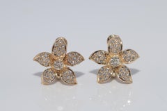 Orecchino vintage degli anni '70 CIRCA 14k oro con fiori decorati con diamanti naturali