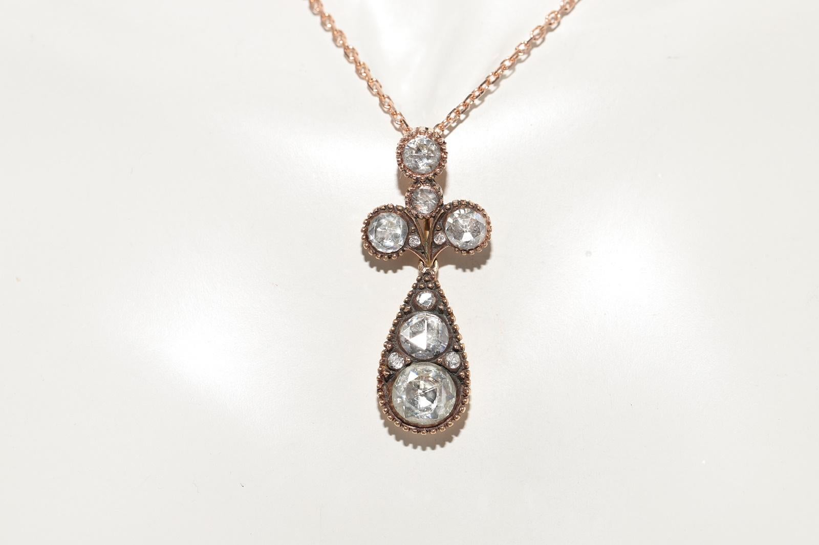 Vintage CIRCA 1970er Jahre 14k Gold natürlichen Diamanten verziert Anhänger Halskette (Rosenschliff) im Angebot