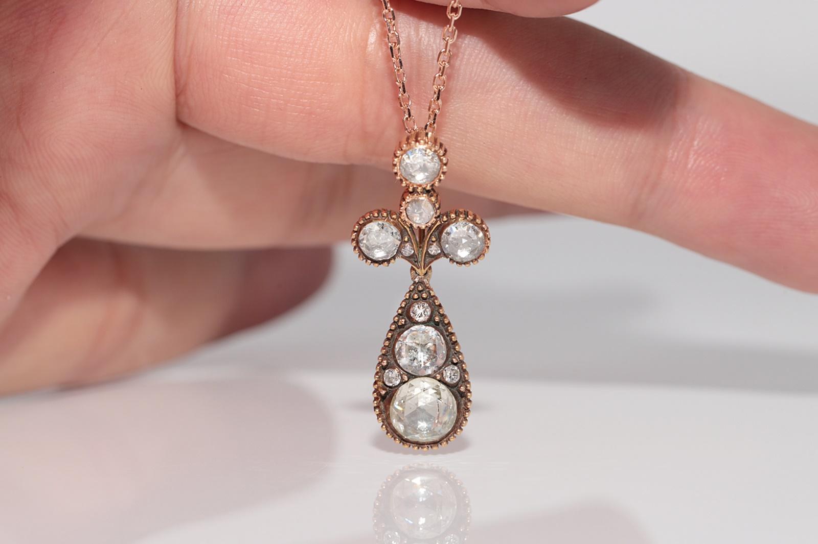 Vintage CIRCA 1970er Jahre 14k Gold natürlichen Diamanten verziert Anhänger Halskette Damen im Angebot