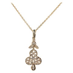 Vintage Circa 1970s 14K Gold Natural Diamond Decorated Pendant Necklace