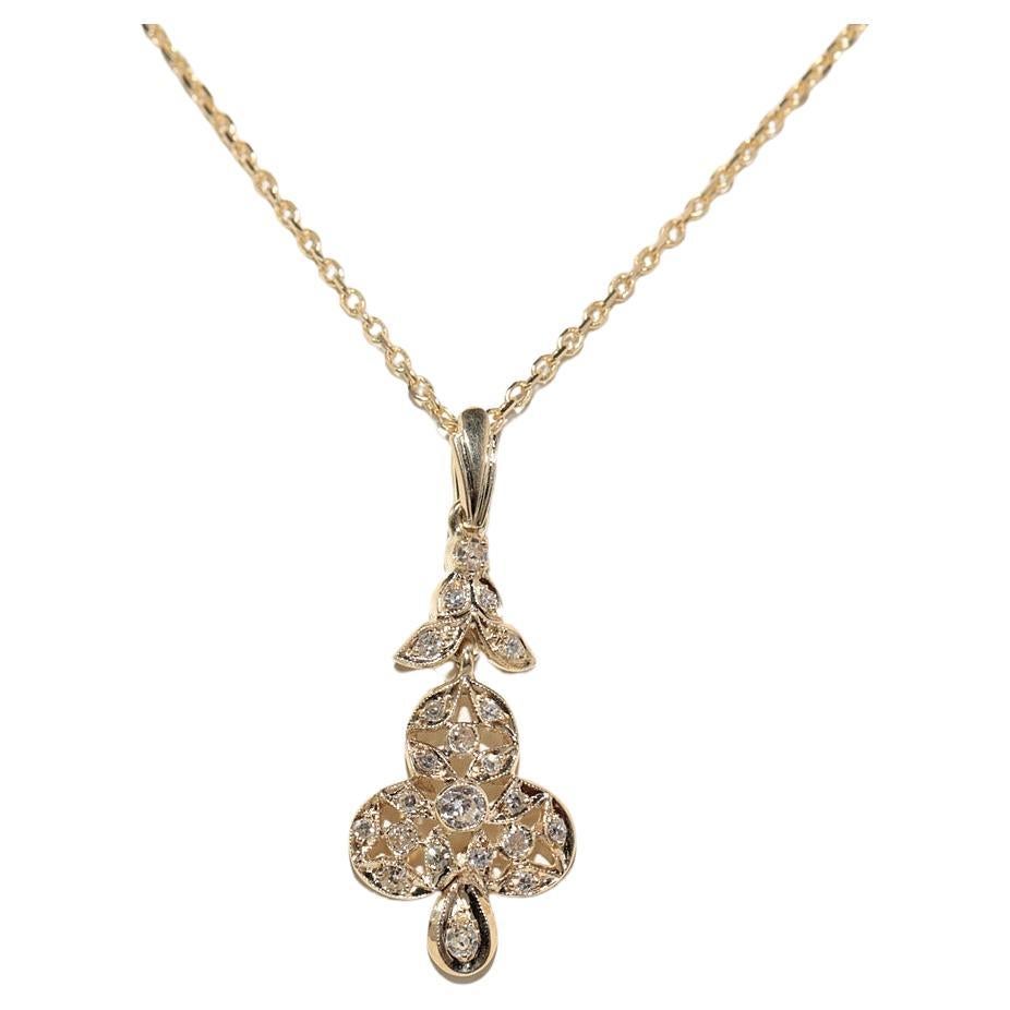 Collana con ciondolo decorato con diamanti naturali in oro 14K, vintage, circa anni '70