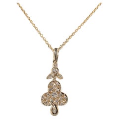 Vintage Circa 1970s 14K Gold Natural Diamond Decorated Pendant Necklace