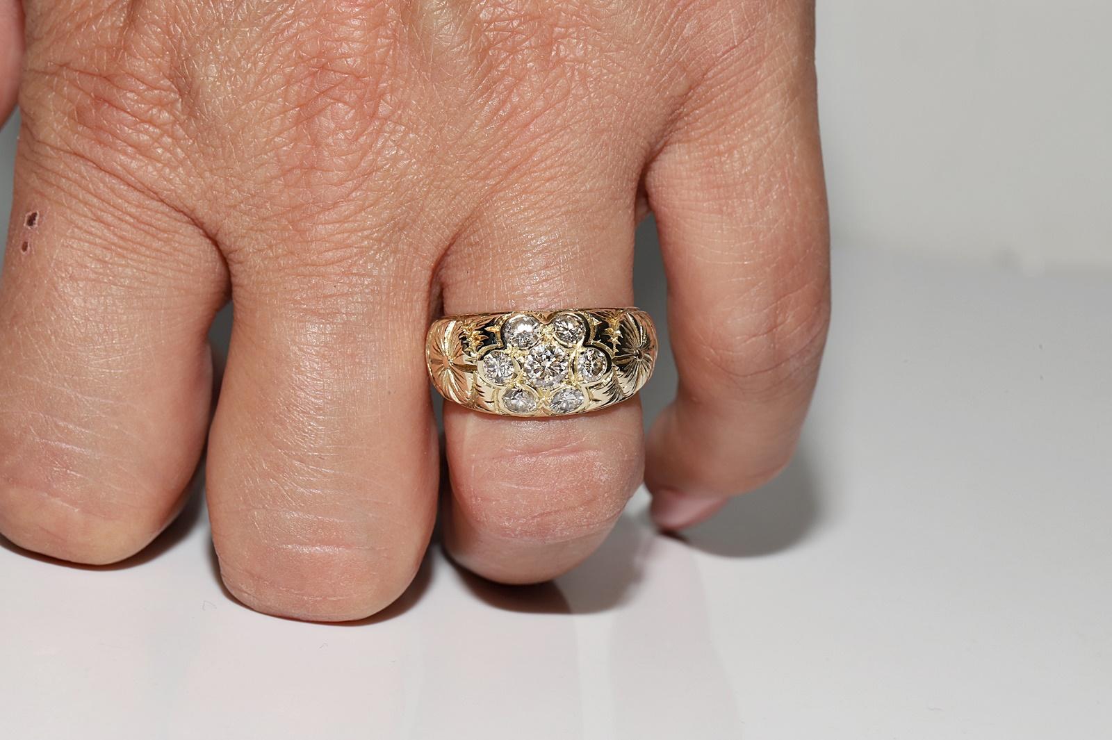 Rétro Anello d'epoca CIRCA 1970 in oro 14k con diamanti naturali decorati e piuttosto forti in vendita