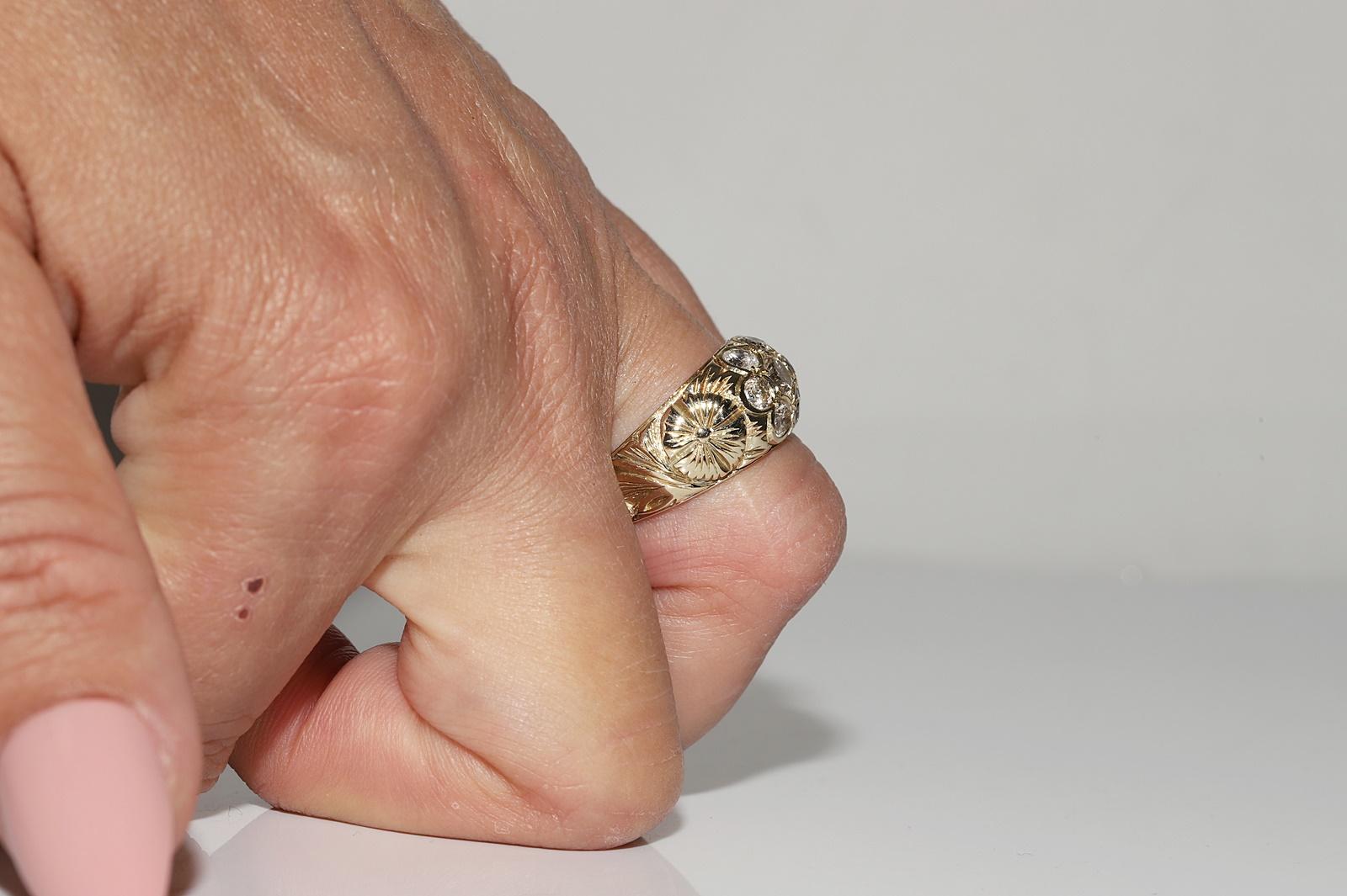 Taglio brillante Anello d'epoca CIRCA 1970 in oro 14k con diamanti naturali decorati e piuttosto forti in vendita
