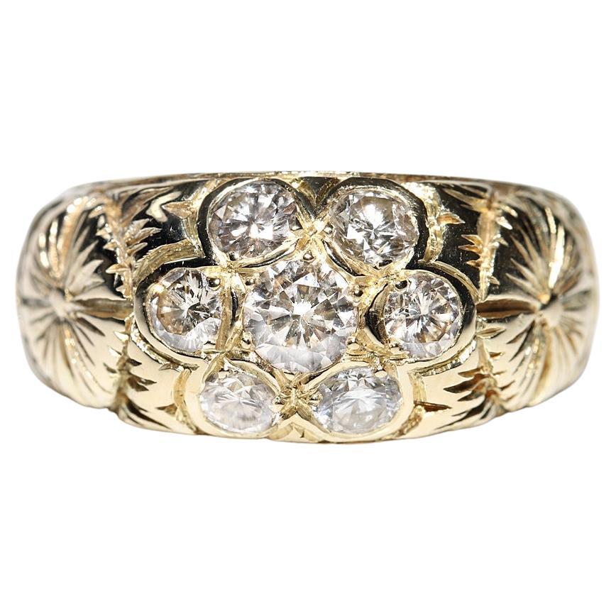 Anillo Vintage Circa 1970s Oro 14k Decorado con Diamantes Naturales Pretty Strong