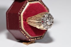 Vintage Circa 1970s 14k Gold Natural Diamond Decorated Ring