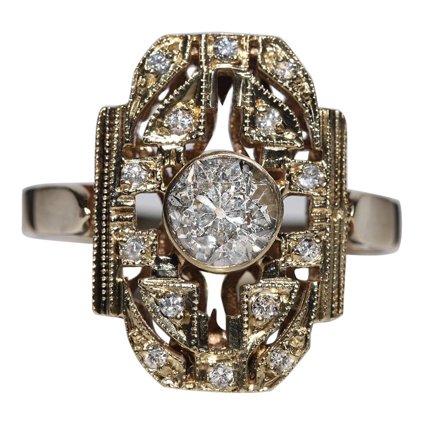 Vintage Circa 1970er Jahre 14k Gold Natürlicher Diamant Dekorierter Ring im Angebot