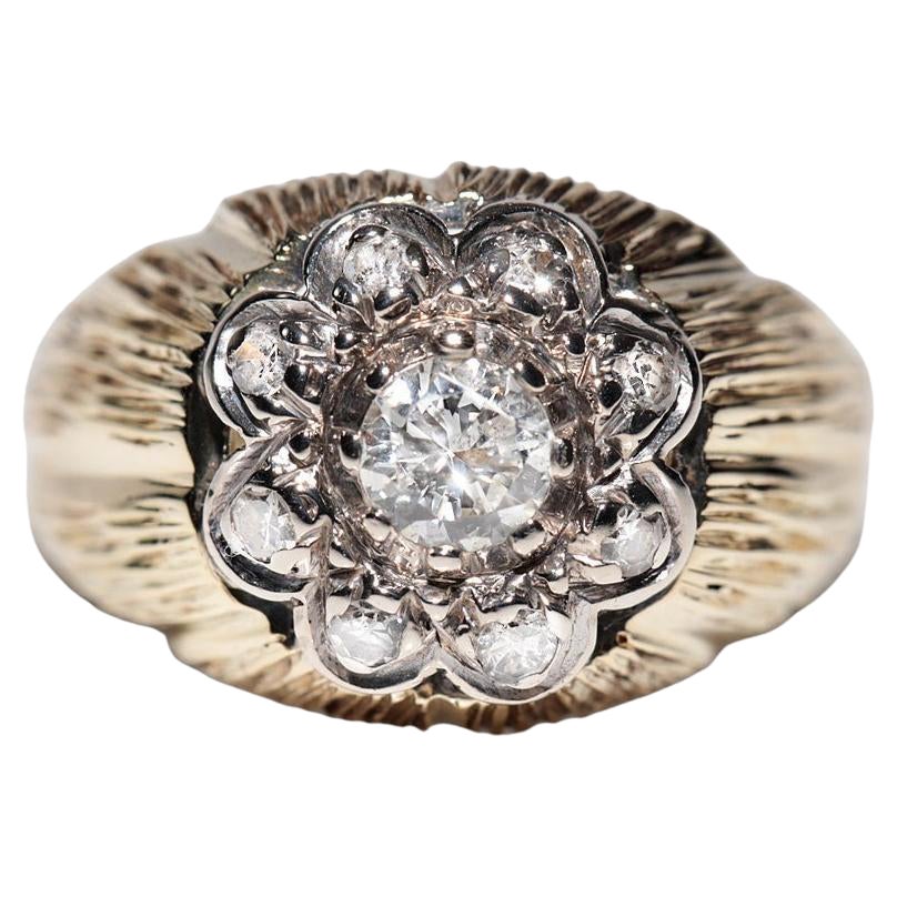 Vintage Circa 1970 Bague en or 14k décorée de diamants naturels