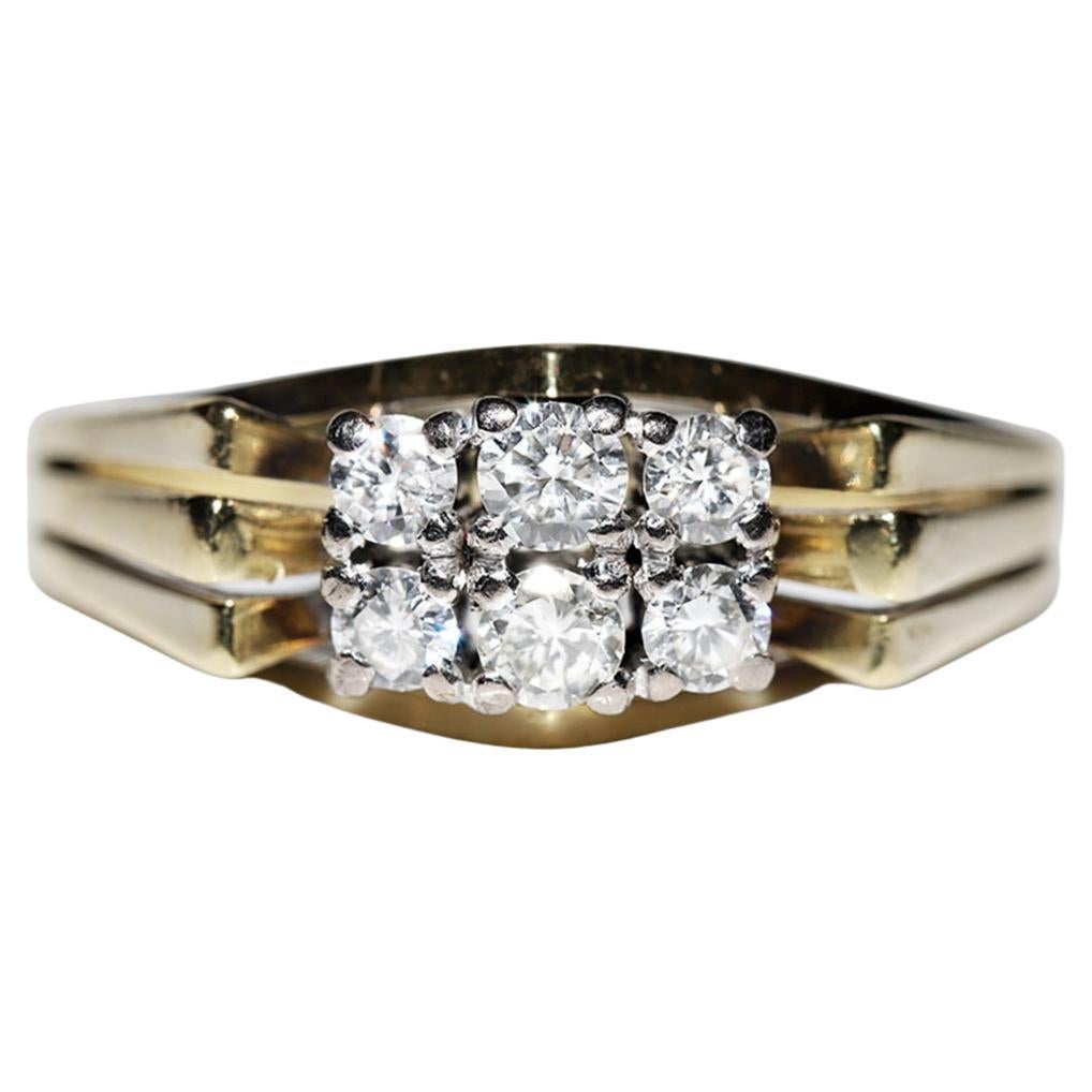 Vintage Circa 1970er Jahre 14k Gold Natürlicher Diamant Dekorierter Ring 