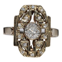 Anello decorato con diamanti naturali in oro 14k, vintage, anni 
70, circa.